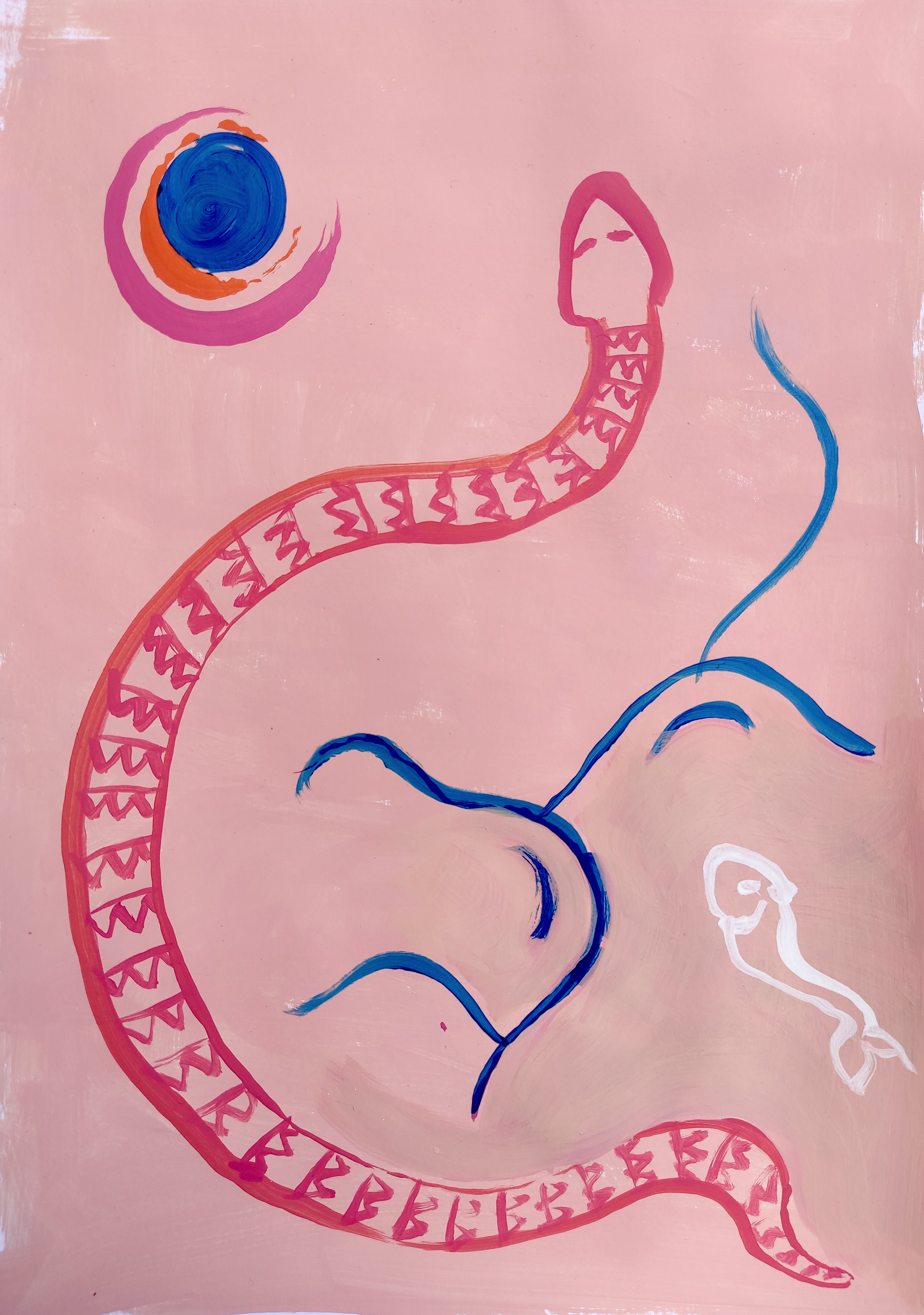 A snake a fish & some hills under blumoon